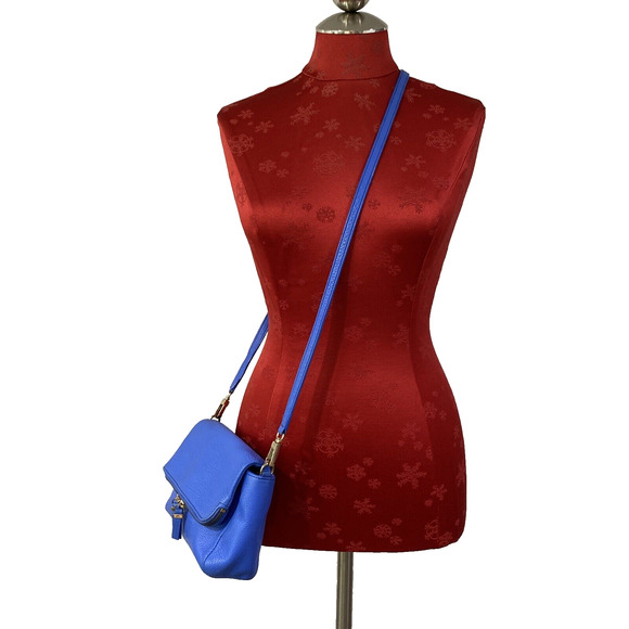 Talbots Blue Leather Crossbody Shoulder Bag Small Casual Purse Zip Flap Preppy - Picture 2 of 13